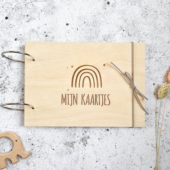 Houten bewaarbundel A5 | Mijn kaartjes | Kaarten bewaarbundel | Regenboog van Merkloos