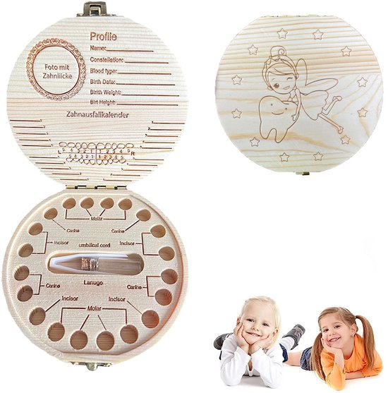 Houten bewaardoos voor melktanden, kindertandorganizer, herdenkingsdoos, kindertandverzameling en bewaardoos - Kleine Fee