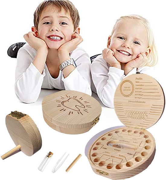 Houten bewaardoos voor melktanden, kindertandorganizer, herdenkingsdoos, kindertandverzameling en bewaardoos - tanden van Merkloos