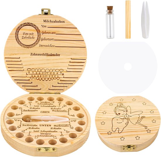 Houten bewaardoos voor melktanden - Tandenfee-doosje voor jongens en meisjes van Merkloos