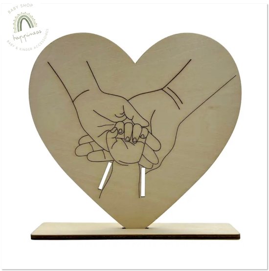 Houten bewaarlijst ziekenhuisbandje - hart design - herdenking - herinnering - geboorte baby - kraam cadeau - bewaarstandaard geboorte baby - armbandhoud baby van Merkloos