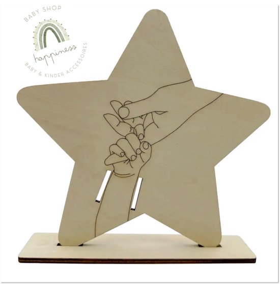 Houten bewaarlijst ziekenhuisbandje - ster design - herdenking - herinnering - geboorte baby - kraam cadeau - bewaarstandaard geboorte baby - armbandhoud baby