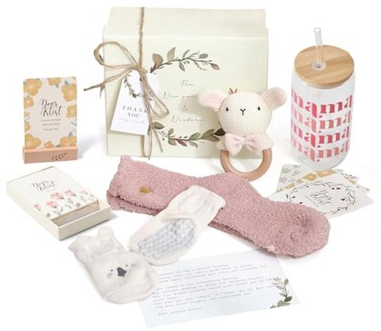 Houten Bijtspeelgoed Cadeauset voor Baby's met Mama-Kaart en Verzorgingsproducten van Merkloos