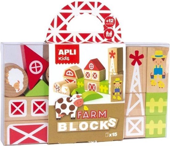 Houten Blokken - Apli - Boerderij - 15 stuks van Houten