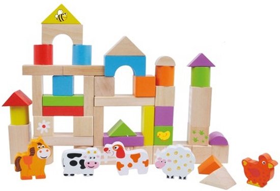 Houten Blokken in Ton - Simply for Kids - Inclusief Boerderijdieren - 50 Onderdelen van Simply for kids