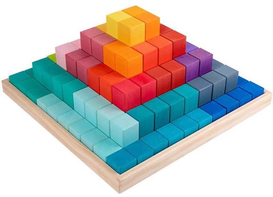 Houten blokken in tray - Regenboogkleuren - 100 blokken - Open einde speelgoed - Educatief montessori speelgoed - Grapat en Grimms style