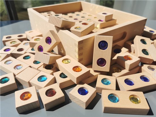 Houten blokken met diamanten - Blokkenset met glitterstenen - 65-Delig - Bouwset - Vanaf 2 jaar - Open einde speelgoed - Educatief montessori speelgoed
