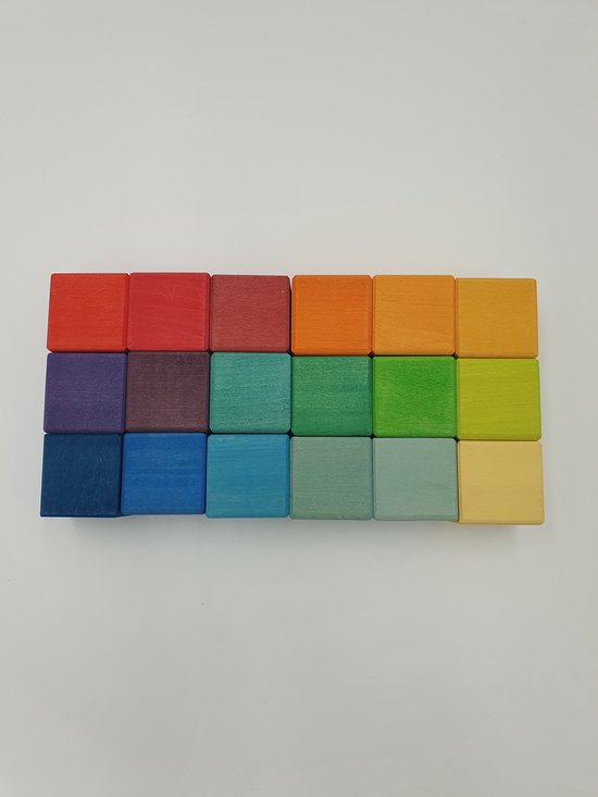 Houten blokken - Regenboogkleuren - 18 Stuks - Open einde speelgoed - Educatief montessori speelgoed - Grapat en Grimms style van Houten
