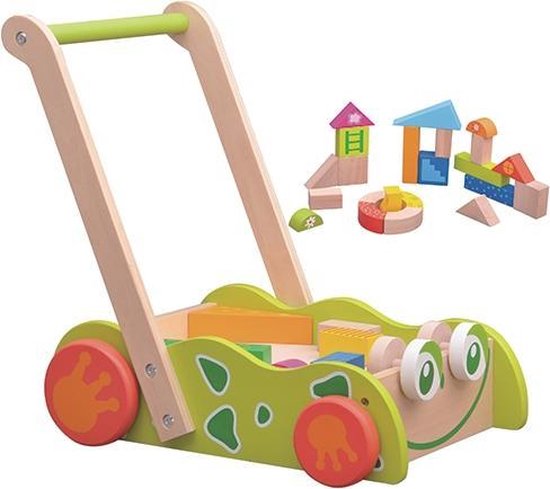 Houten blokkenkar kikker met blokken van Houten