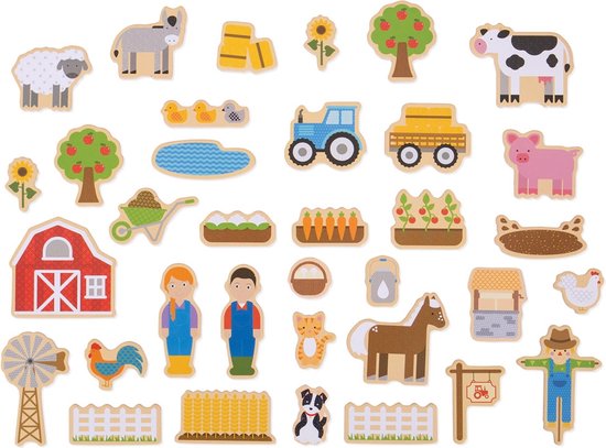 Houten Boerderij Magneetset - 35 Delig - Educatief Speelgoed 3+