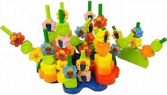Houten bouwset bloementuin bloemen en bijen 78 delig van Tender Leaf Toys
