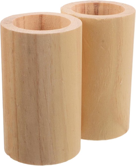 Houten Cilinder Meubelverhogers - Tafelpoot Verhogers - Comfortabeler Zitten - Antislip Ronde Voetstukken - 2 Stuks - Lichtbruin