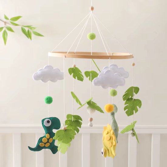 Houten Dinosaurusbos Wiegmobiel, Wiegversiering, Hangend Speelgoed, Babycadeau