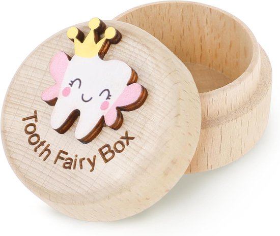 Houten doosje voor de tandenfee van kinderen - 3D-tandmodel - Bewaardoosje voor babytanden - Herdenkingsdoosje voor vervangende tanden - 5,14*5,14*3,8 cm - Geschikt als herdenkingscadeau voor vervangende tanden - Natuurlijke houtkleur van ARTOCT