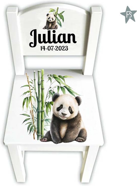 Houten geboortestoeltje met naam en panda | Stoeltje met (eigen) naam | geboortestoeltje | kinderstoeltje | gemonteerd | wit stoeltje van hout | kraamcadeau met naam van Het Kleine Warenhuis