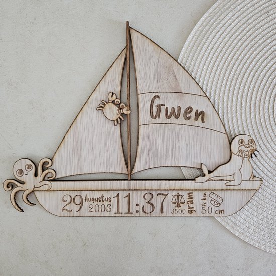 Houten gepersonaliseerde geboortebordjes - kraaamcadeau - babyshower - cadeautip - geboorte van Woodstag