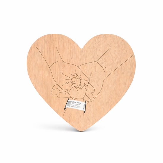 Houten Hart Geboorte Herinnering – Ziekenhuisbandje Baby Bewaren – Familie Handen Gravure – Natuurlijk Hout – Kraamcadeau
