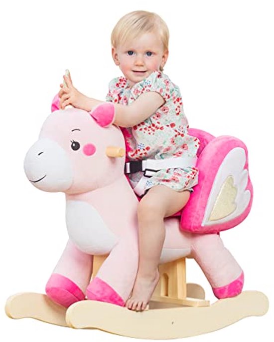 Houten Hobbelpaard Eenhoorn voor Baby's van 1-12 Jaar - Schommel speelgoed voor Binnen en Buiten, Roze van Merkloos