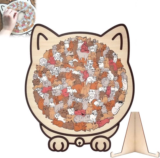 Houten kattenpuzzel - 135 stukjes, houten puzzel voor volwassenen in de vorm van een kat, creatieve kattenpuzzel, cadeau voor kattenliefhebbers, woondecoratie van Idinio.