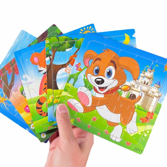 Houten Kinderpuzzel - Set van 5 Legpuzzels met Dieren & Vormen - Educatief Speelgoed voor Peuters (1-5 Jaar) - 20 Stukjes van KidKraft