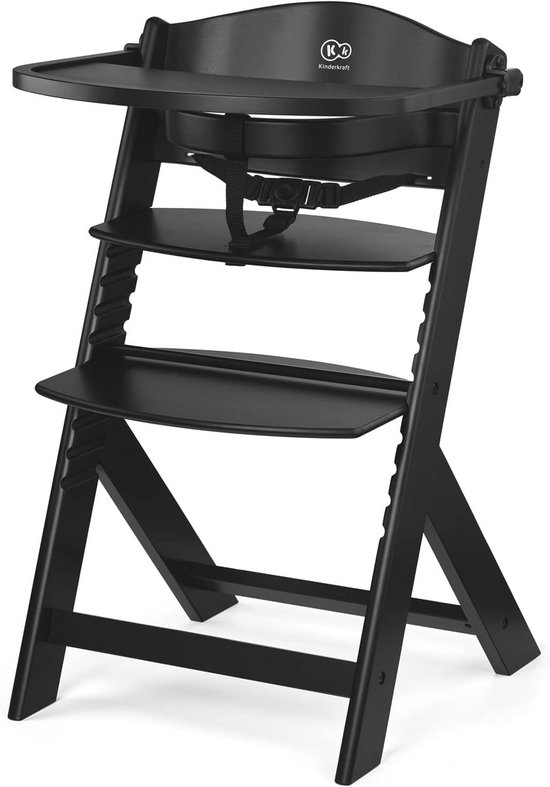 Houten Kinderstoel 3-in-1 met Kussen - Hoogte Verstelbaar, Geschikt tot 10 Jaar, Zwart van Merkloos