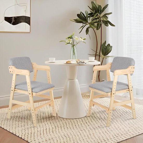 Houten Kinderstoel - Leerstoel Eetkamerstoel - Comfortabel Zitten - In Hoogte Verstelbaar - 46 x 48 x 78 cm - Grijs