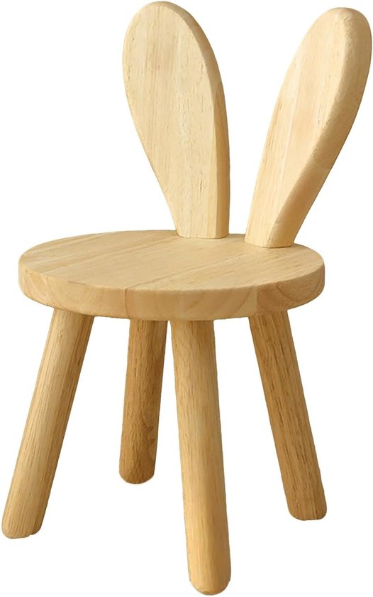 Houten Kinderstoel met Hare Oren, Stevige Constructie, Geschikt voor Kinderen van 1-6 Jaar, 25 cm Zithoogte, Antislip en Stabiliteit voor Peuters in de Kinderkamer, Schattige Stoel voor Creatieve Spelletjes van Merkloos