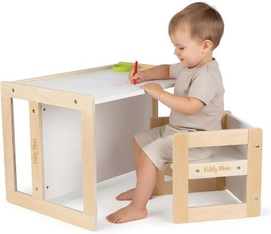 Houten Kindertafel met Stoel en Bankje - Speel- en Leertafel voor Kinderen Vanaf 2 Jaar