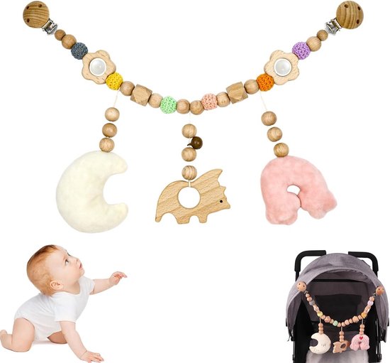 Houten Kinderwagenketting Regenboog Speelgoed voor Baby & Peuter vanaf 3 Maanden van Merkloos