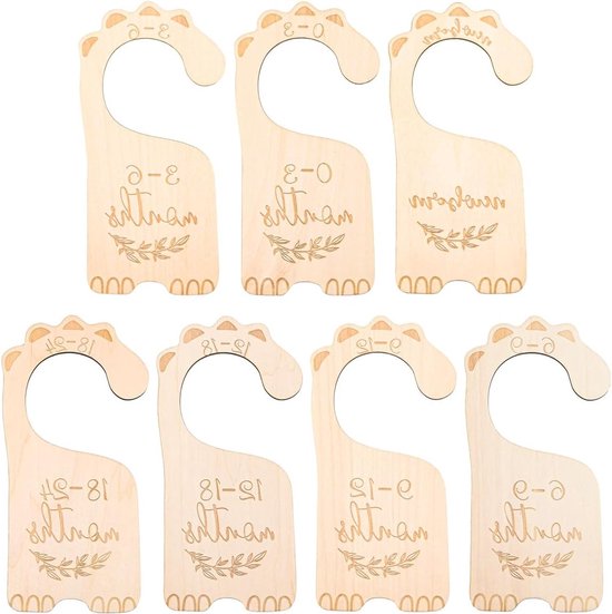 Houten Kledingindelers voor Baby's - 7 Stuks, Maatlabels voor Kledingorganizers, Sorteren en Decoreren van Jongenskleding en Meisjeskleding