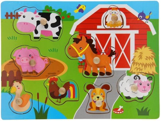 Houten Knopjespuzzel Boerderij - Noppenpuzzel Hout van Jumbo