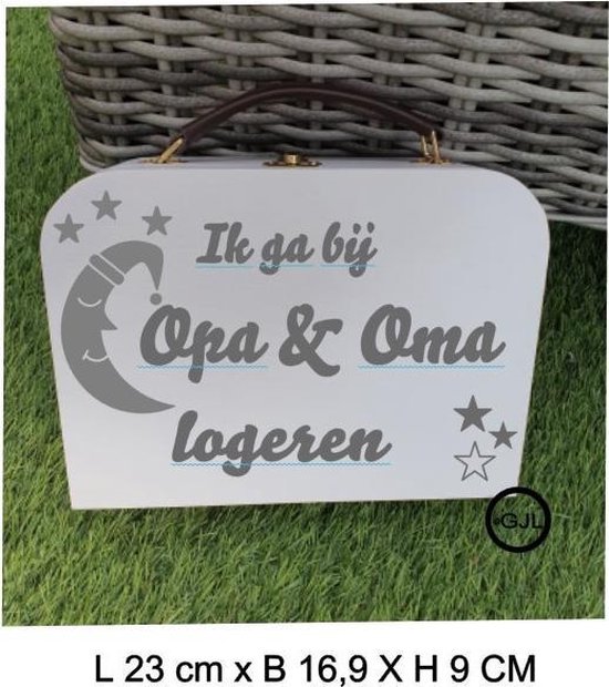 Houten koffertje - Ik ga slapen bij Opa en Oma - Baby - Kleuter - Geboorte - School - kraam cadeau - logeer koffer van Houten