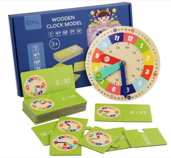 Houten Leerklok Voor Kinderen, Educatieve Speelgoedklok Met 15 Dubbelzijdige Kaarten, Geschikt Voor Kinderen Vanaf 3 Jaar Om Klokken Te Leren, Schoolbenodigdheden, Educatieve Spellen van Merkloos