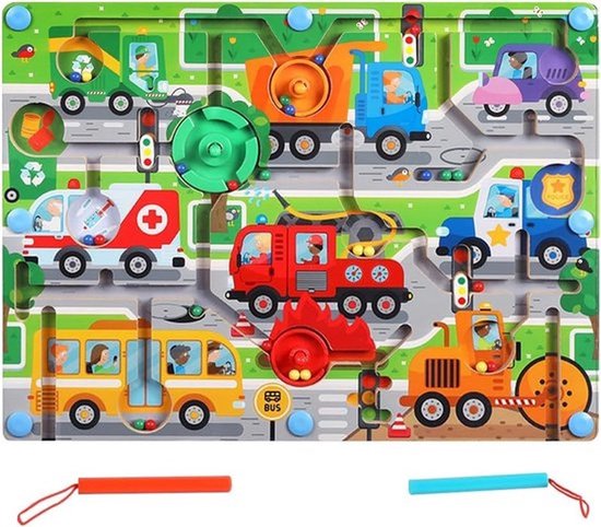 Houten magnetisch doolhofbordspel - Toverstokdoolhofbord voor kinderen - Road Trip-bordpuzzels - Montessori-leerspeelgoed voor kleuters voor jongens en meisjes