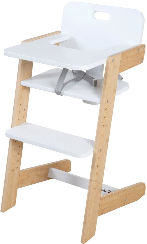 Houten Meegroeistoel 'Nature Up' met Eetblad - 3-Puntsgordel - Belastbaar tot 70 kg - Bamboe / Wit van Merkloos