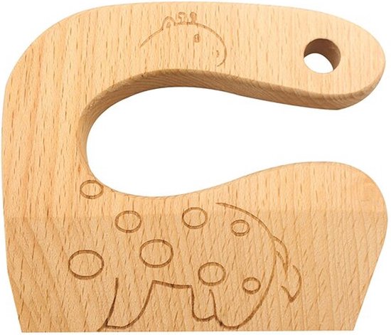 Houten mes kind Dinosaurus - Kindermes - Keuken tool - Kinderen - Veilig - Speelgoed - Snijden - Montessori van Kleinetijger.