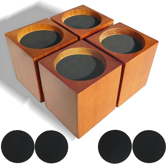Houten meubelverhogers 10 cm - 4 stuks, zware verhogers voor bank, bureau en stoel van Merkloos