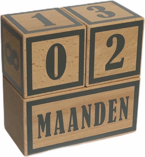 Houten mijlpaalblokken - grijs - kraamcadeau - leeftijden en momenten - 3 blokken van Little Dutch