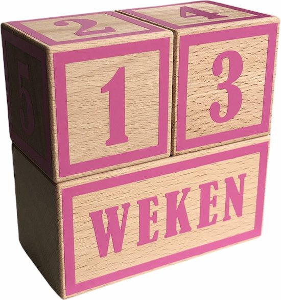 Houten mijlpaalblokken - hot pink - kraamcadeau - leeftijden en momenten - 3 blokken van PuckieKids