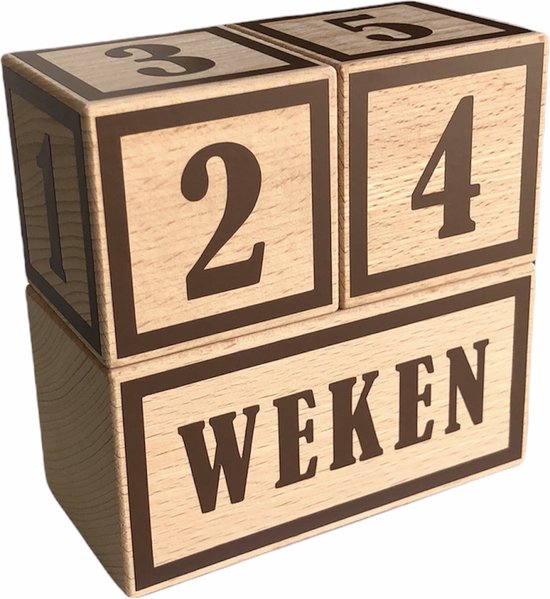 Houten mijlpaalblokken - nougat brown - kraamcadeau - leeftijden en momenten - 3 blokken van Little Dutch
