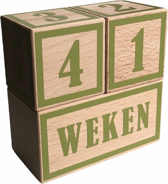 Houten mijlpaalblokken - olijfgroen - kraamcadeau - leeftijden en momenten - 3 blokken van BEBEBOO.