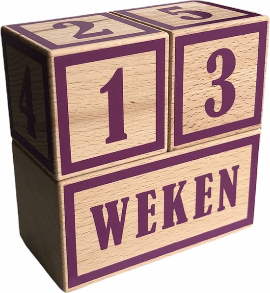 Houten mijlpaalblokken - paars - kraamcadeau - leeftijden en momenten - 3 blokken van Lifegarden