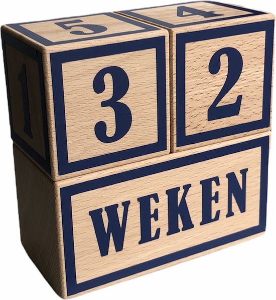 Houten mijlpaalblokken - permanent blauw - kraamcadeau - leeftijden en momenten - 3 blokken van Little Dutch