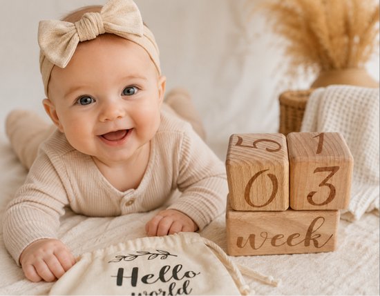 Houten mijlpaalblokken voor baby foto's, duurzaam geboorte cadeau