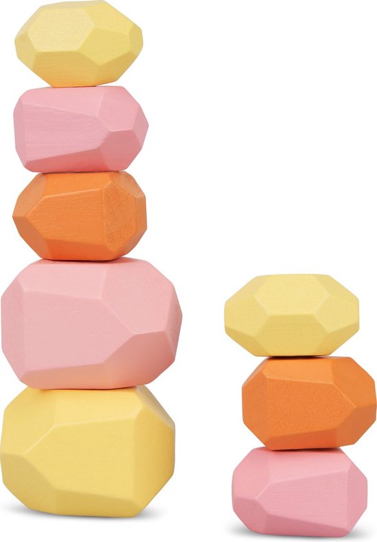Houten Montessori Blokken - Educatief Speelgoed - Stapelblokken Kinderen - Decoratieve Blokken - Roze Tinten - 10 Stuks - Natuurlijk Hout - Balans Blokken - Handgemaakt van Echt Speelgoed