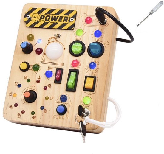 Houten Montessori Kinderen Drukke Bord met Simuleerde Schakelaars & LED Circuit, Educatief Speelgoed voor Vroeg Onderwijs en Fijne Motoriek Oefening van Merkloos