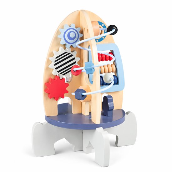 Houten Montessori Speelgoed Raket – 5-in-1 Activiteitenkubus – Motoriek & Vormenspel – Educatief Speelgoed 1-3 Jaar – Jongens & Meisjes