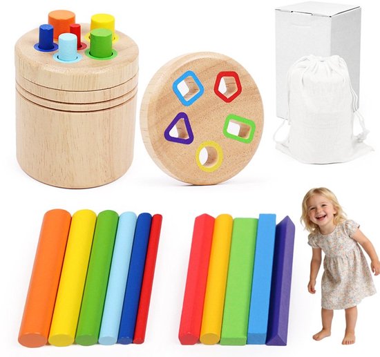Houten Montessori Speelgoed Vanaf 1 2 3 Jaar - Houten Speelgoed - Montessori-Speelgoed Vanaf 1 Jaar - Motoriekspeelgoed Vanaf 1 Jaar - Educatief Speelgoed - Cadeau Voor Peuters - Houten Sorteer van Merkloos