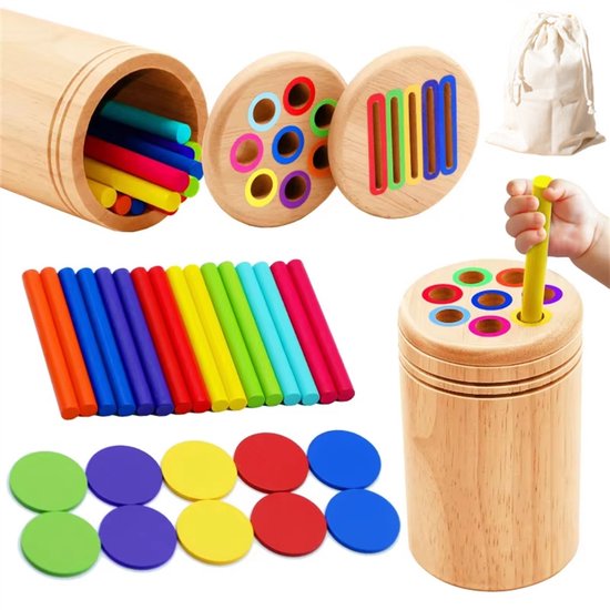 Houten Montessori-speelgoed voor baby's vanaf 1 jaar, kleursorteeractiviteiten voor kleuters, sensorisch speelgoed voor de fijne motoriek van peuters van 1-5 jaar, verjaardagscadeaus voor jongens en meisjes, Stijl A van Merkloos