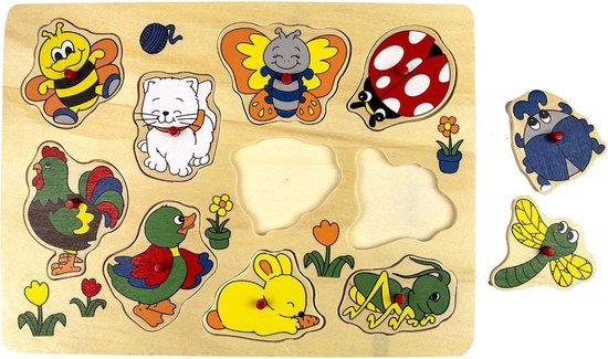 Houten noppen puzzel dieren 10 stuks van Jouéco